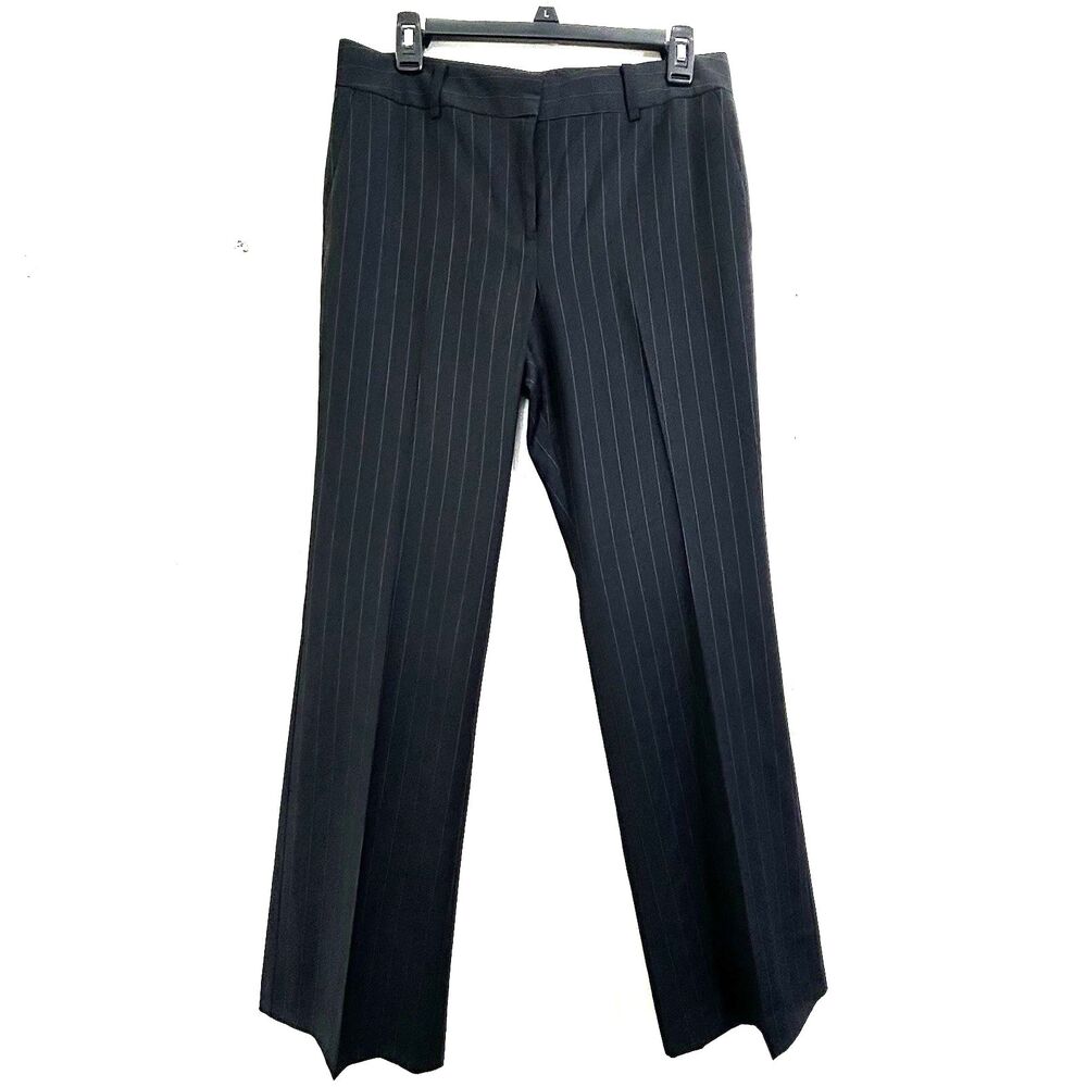 Ann Taylor Women Black Striped Wool Pants Size 8 Petite Mid-Rise Straight Pants.
